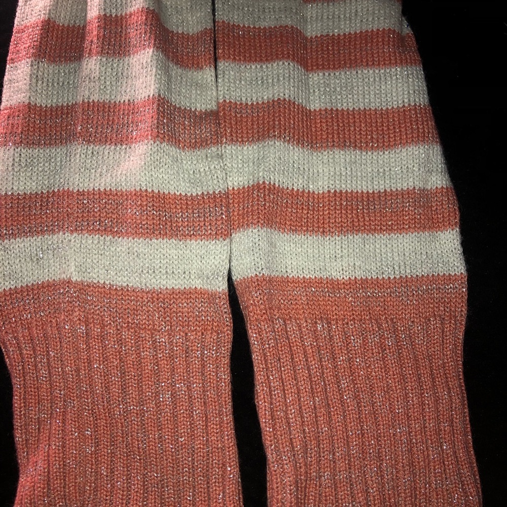 🌞 Vintage Leg warmers Shimmery sparkling Peach & White metallic ribbed women OS